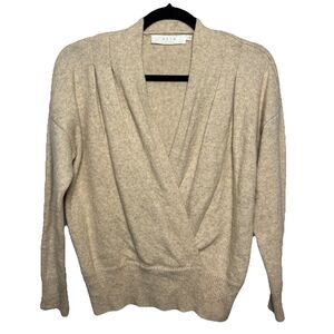 ASTR The Label Wrap Deep V Sweater Women Sz S Tan Wool Preppy Luxe Old Money